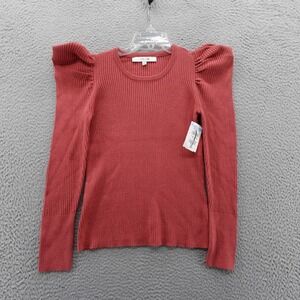Joes Jeans Womens Ribbed Knit Puff Sleeve Sweater Coral Red XS NEW